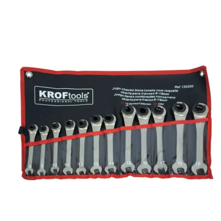 Jogo de Chaves de Boca Luneta Aberta com Roquete Kroftools 12 Peças 8-19mm