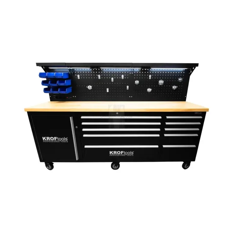 Carro de Trabalho com LED e Tomada KROFTOOLS 84" 6 Rodas
