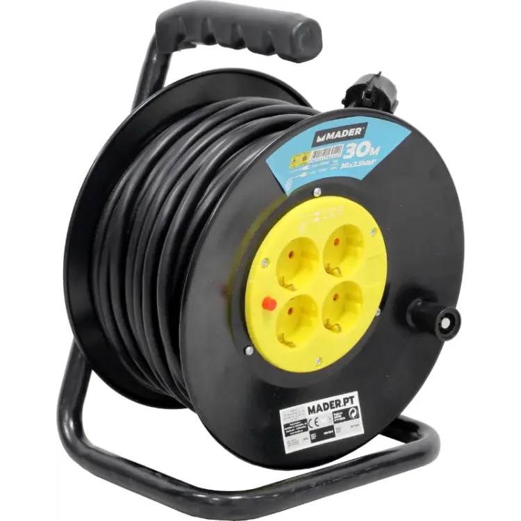 EXTENSÃO ELÉCTRICA 30M COM ENROLADOR METAL 3X2.5 MADER