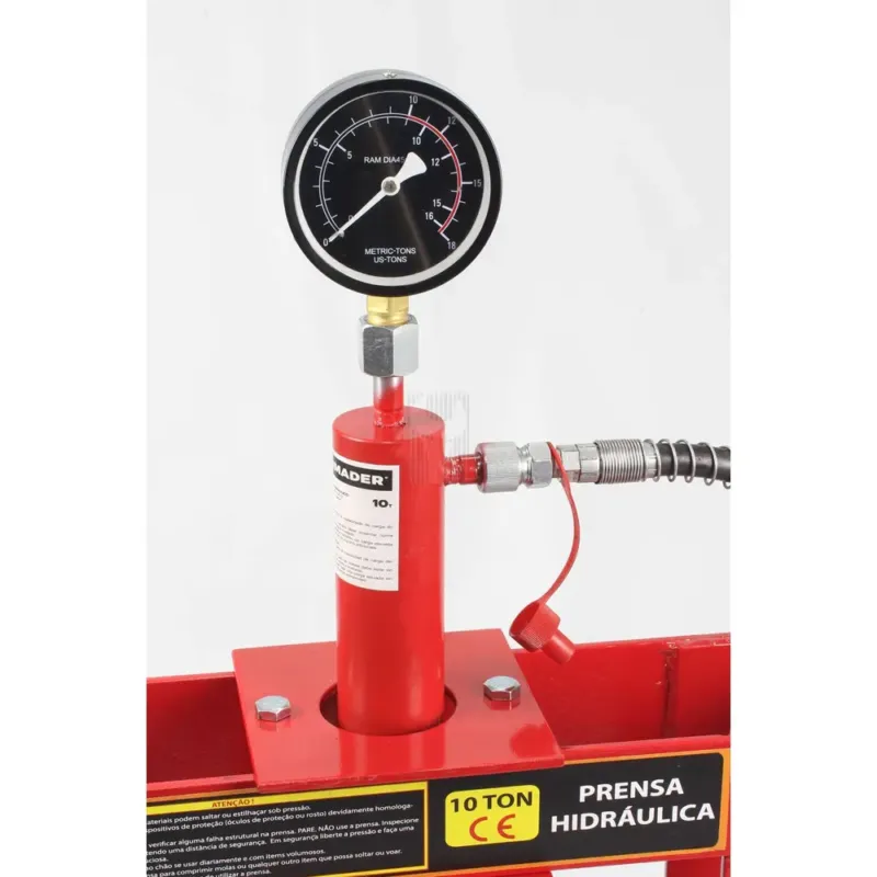 Prensa Hidráulica 10T com Manómetro MADER 130mm 3 Níveis