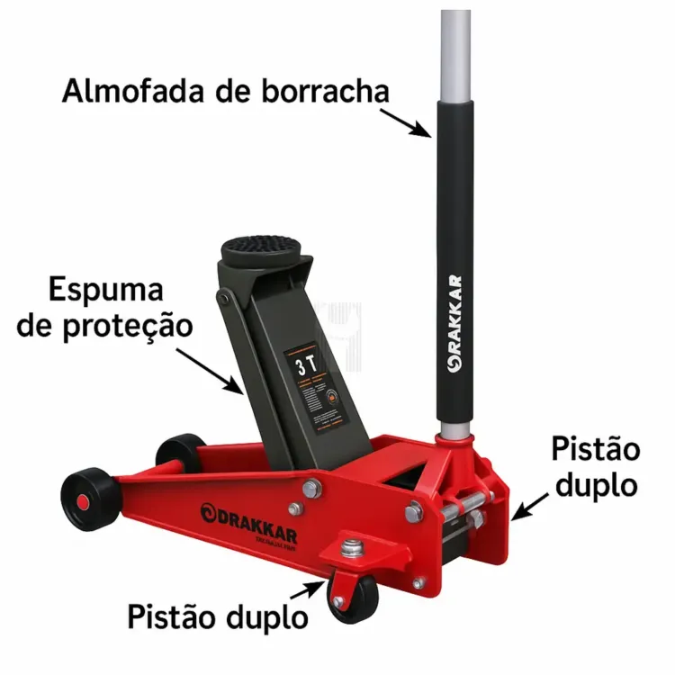 Macaco de rodas DRAKKAR 3T Pistão Duplo 128-465mm