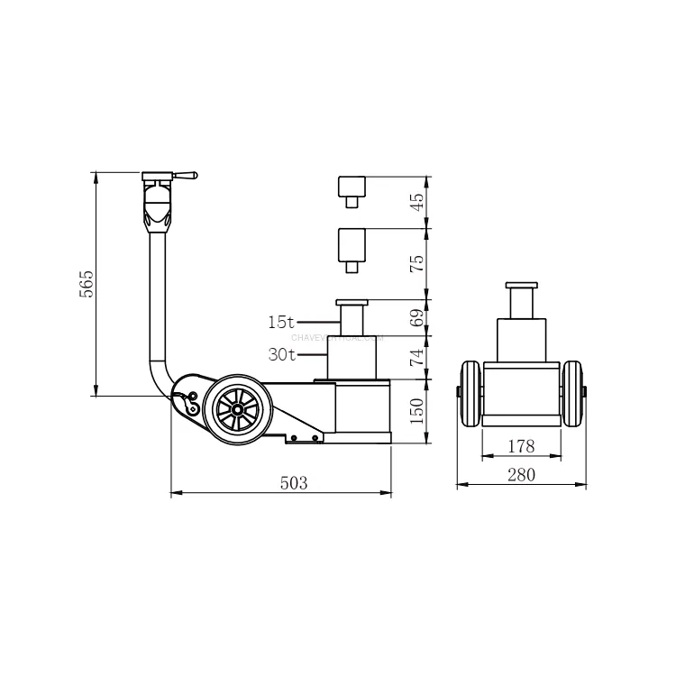 Macaco de Rodas Portátil Hidropneumático POWERED PFJ30P 30/15T