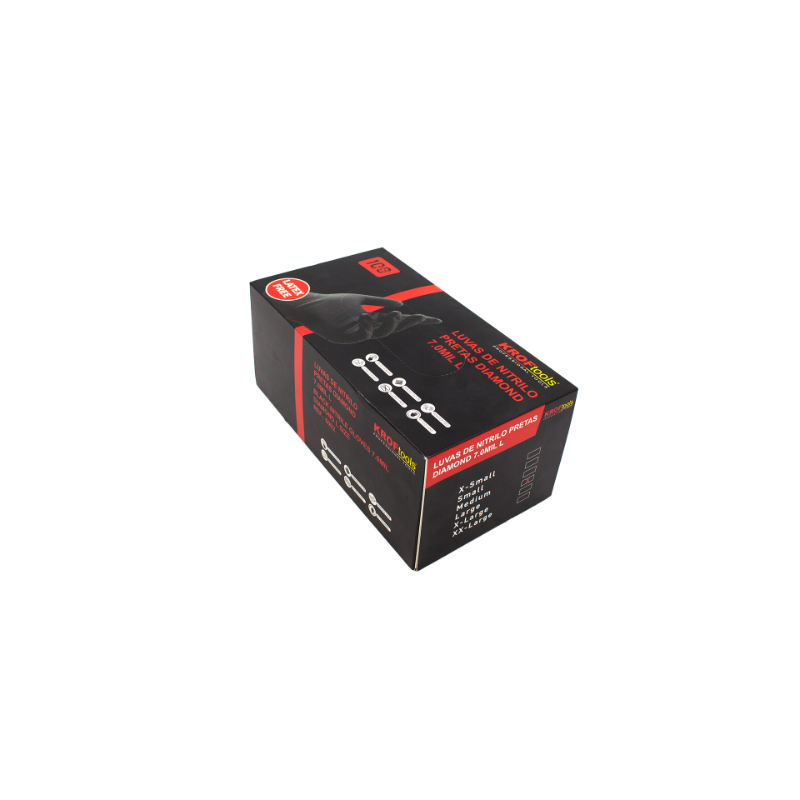 Luvas de Nitrilo Pretas Diamond Kroftools Tamanho L 7.0MIL 100 Unidades
