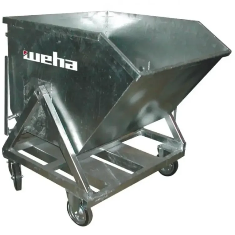 Contentor Basculante Móvel 4 Rodas Zincado 800kg WEHA 0,6m³