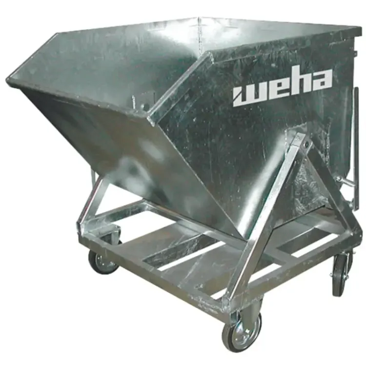 Contentor Basculante Móvel 4 Rodas Zincado 800kg WEHA 0,6m³