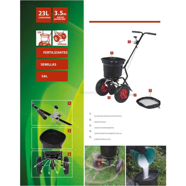 Carro Aplicador de Sal ND 23L Pneumático 12kg