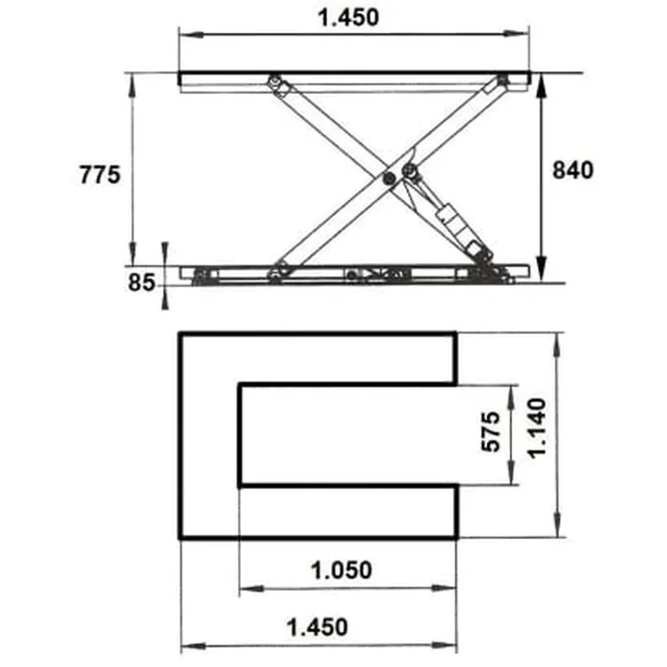Mesa de Elevação em U ND 1000kg 380V 1450x1140mm