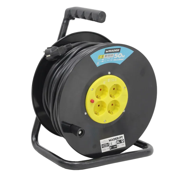 Extensão Elétrica com Enrolador Metálico MADER 50m 4 Tomadas IP44