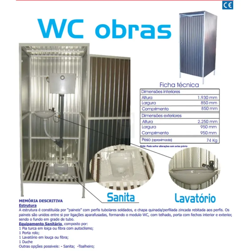 WC Obras Portátil IMC Estrutura Zincada 74kg 2250mm Altura