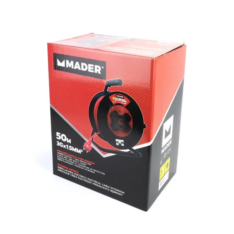 Extensão Elétrica com Enrolador Plástico MADER 50m 3Gx1.5mm² IP44