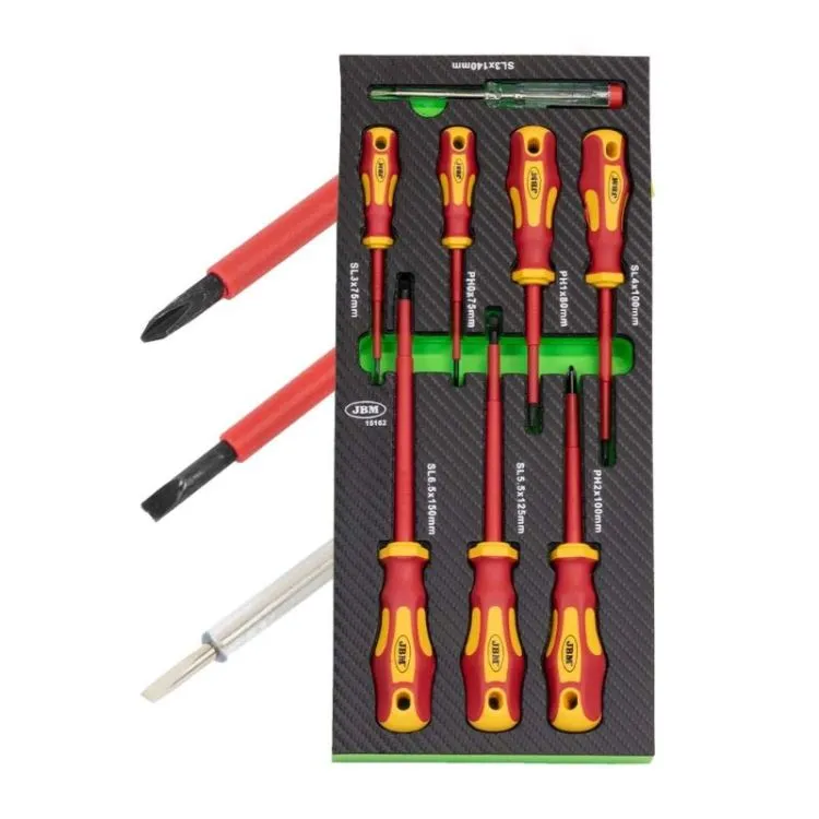 SET DE 8 CHAVES DE FENDA ISOLADAS VDE EM MÓDULO EVA FIBRA DE CARBONO 