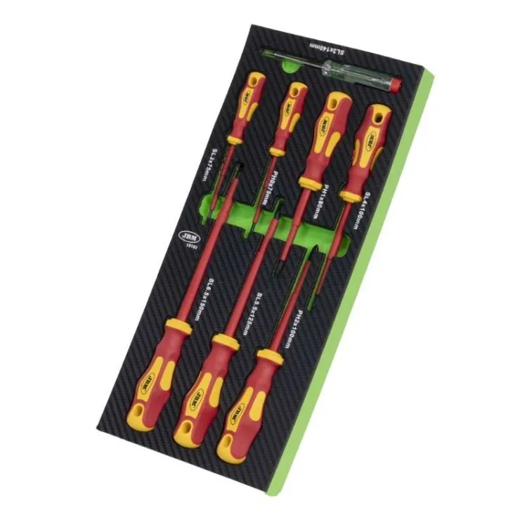 SET DE 8 CHAVES DE FENDA ISOLADAS VDE EM MÓDULO EVA FIBRA DE CARBONO 
