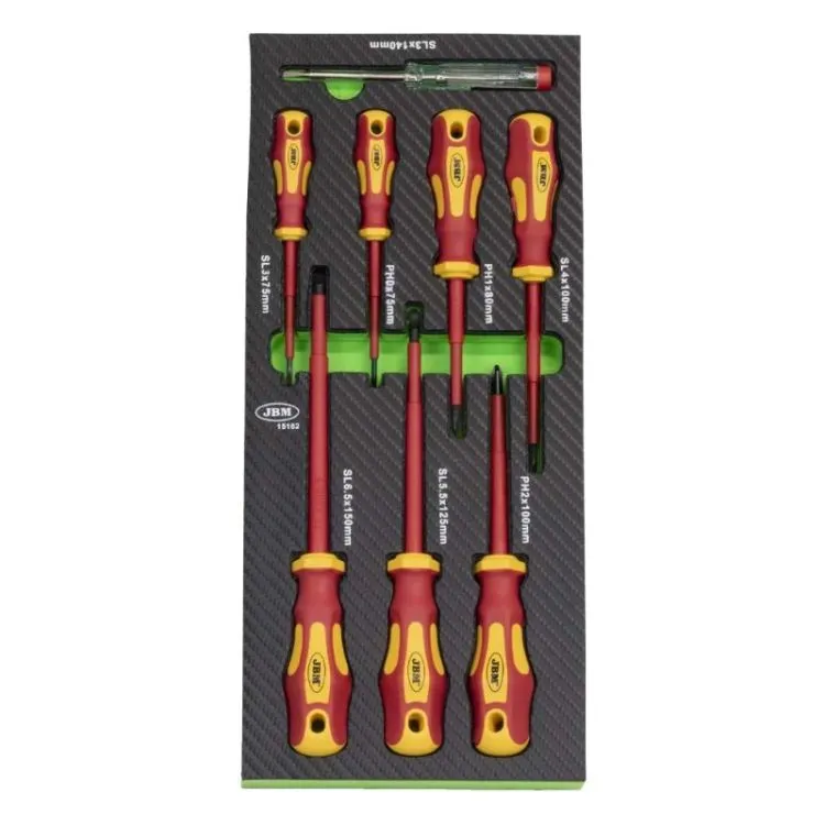 SET DE 8 CHAVES DE FENDA ISOLADAS VDE EM MÓDULO EVA FIBRA DE CARBONO 