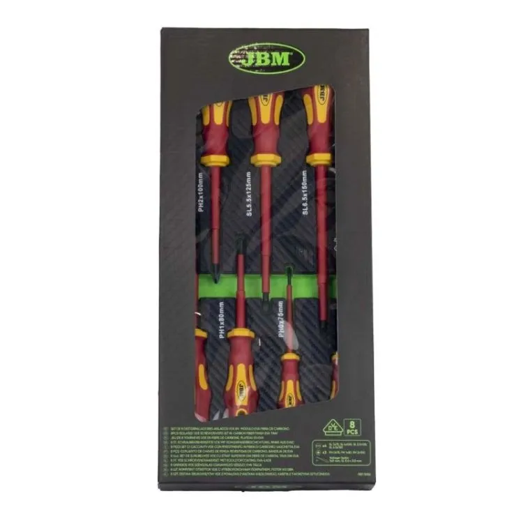SET DE 8 CHAVES DE FENDA ISOLADAS VDE EM MÓDULO EVA FIBRA DE CARBONO 