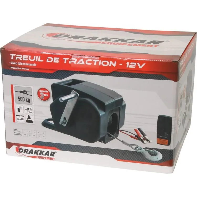 GUINCHO ELÉTRICO 12V 500KG C/ TELECOMANDO SEM FIOS DRAKKAR