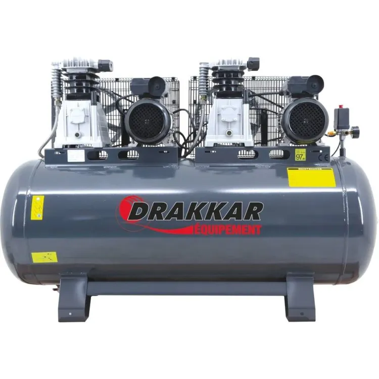 Compressor Fixo Duplo com Correia DRAKKAR 270 L 2x3 CV 230V Compressor Fixo Duplo com Correia DRAKKAR 270 L 2x3 CV 230V