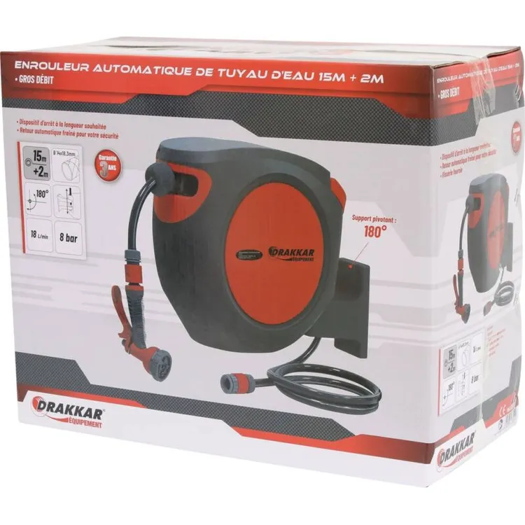 Enrolador Automático de Mangueira de Água DRAKKAR 15m 14mm 8bar