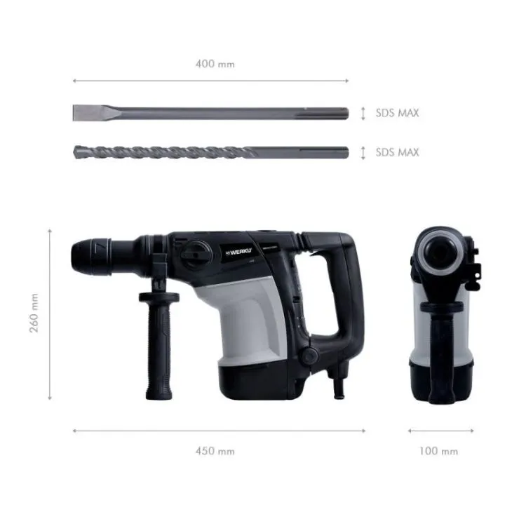 Martelo Demolidor e Perfurador WERKU 1100W 7J SDS MAX