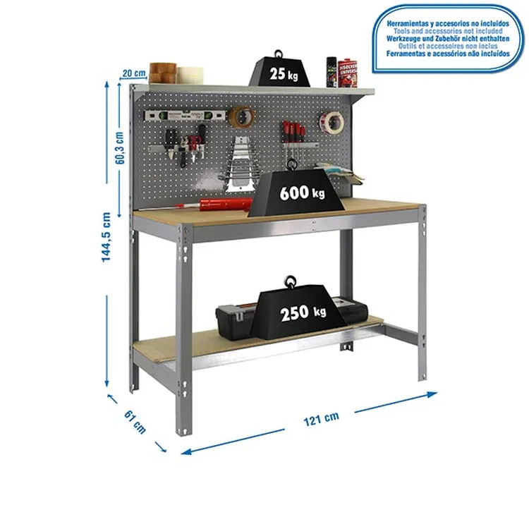 Bancada de Trabalho SIMONWORK BT3 1200 Cinza/Madeira 1445x1210x610mm