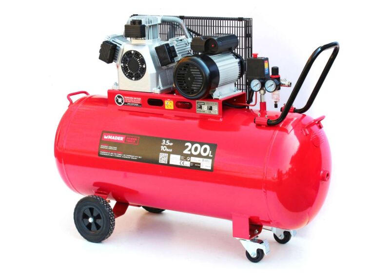 Compressor de Ar MADER 200L 2 Saídas 3,5 HP 10 Bar Compressor de Ar MADER 200L 2 Saídas 3,5 HP 10 Bar