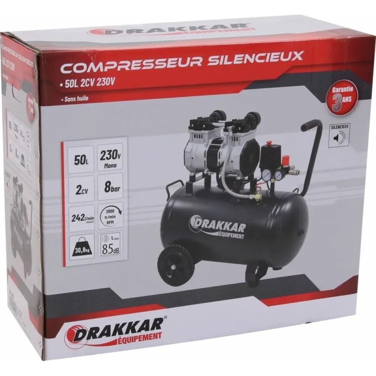 Compressor silencioso 50L 2CV 230V DRAKKAR