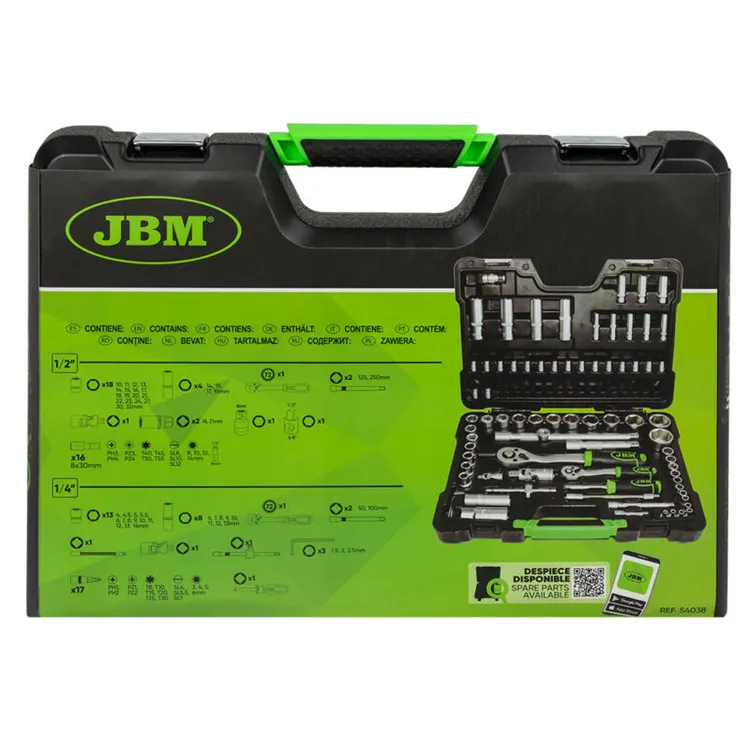 Mala de Ferramentas 94 Peças Sextavadas Zincada JBM 1/4" 1/2"