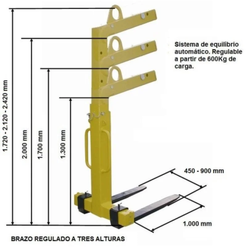 Porta-paletes para grua 3000 kg Ajustável