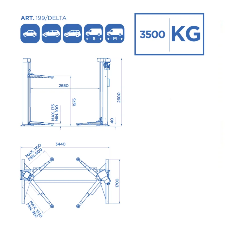 Elevador de 2 Colunas OMCN 199/DELTA 3500kg 400V