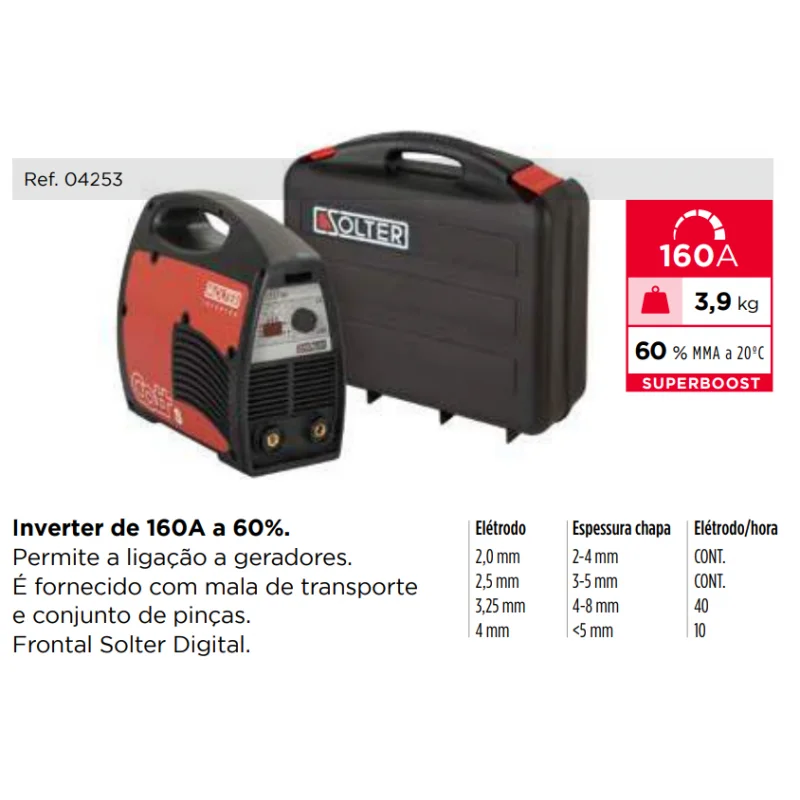 Máquina de Soldar Inverter Digital COTT 175 S SOLTER 160A Mala de Transporte Máquina de Soldar Inverter Digital COTT 175 S SOLTER 160A Mala de Transporte