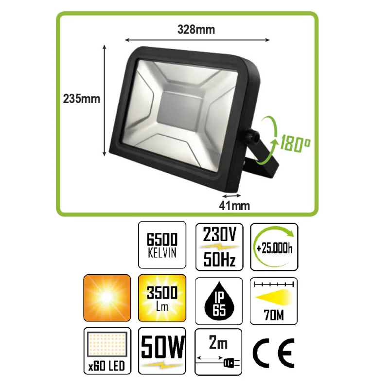 Projetor LED JBM 50W IP65 3500lm 230V