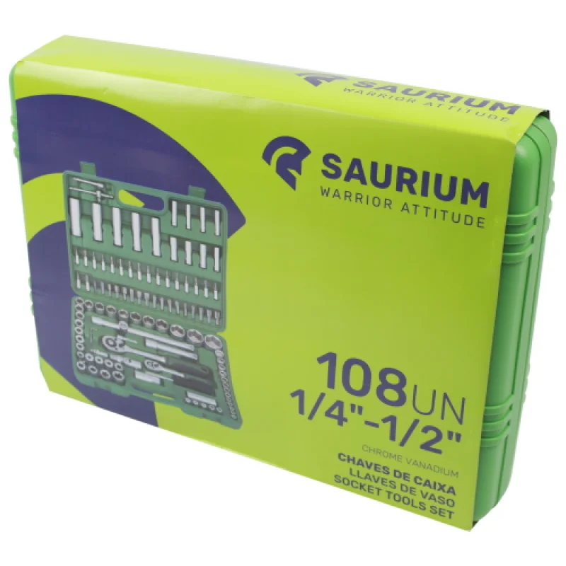 Jogo de Chaves de Caixa 1/4"-1/2" SAURIUM 108 Peças em CrV