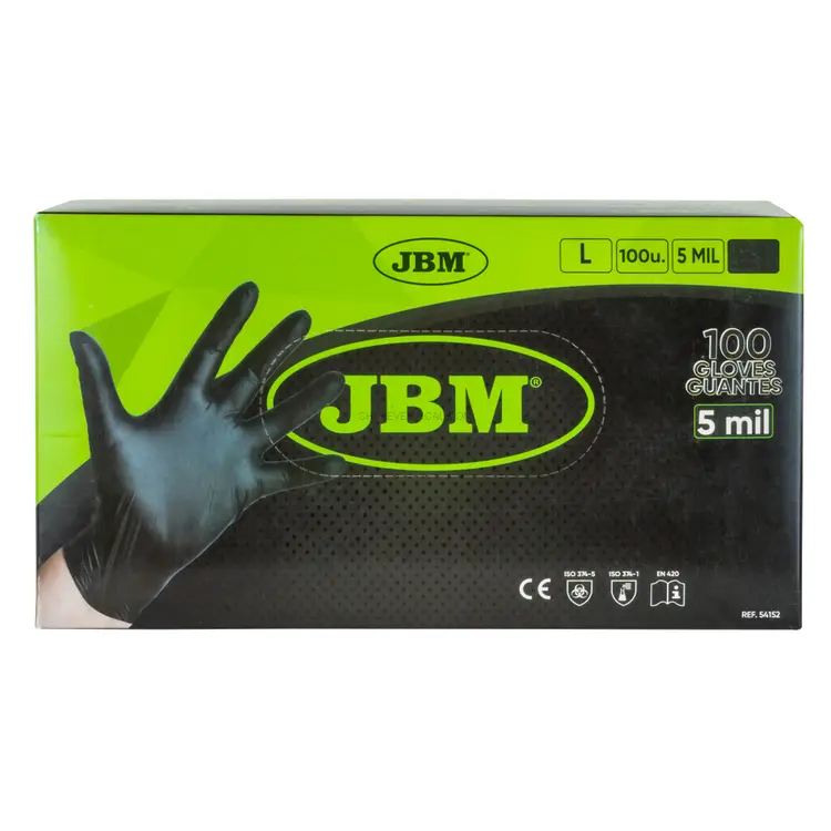 Luvas Descartáveis de Nitrilo JBM Pretas Tamanho L 5 Mil 100 Unidades