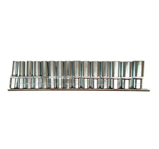 Jogo de Chaves de Caixa Longas 1/2″ DR 12 Faces – 15 Peças TOOLHUB Jogo de Chaves de Caixa Longas 1/2″ DR 12 Faces – 15 Peças TOOLHUB