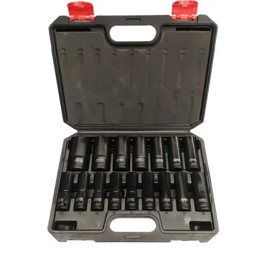 Jogo de Chaves de Caixa de Impacto Longas 1/2″ DR 6 Faces 16 Peças TOOLHUB Jogo de Chaves de Caixa de Impacto Longas 1/2″ DR 6 Faces 16 Peças TOOLHUB