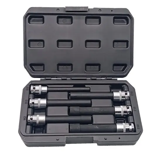 Jogo de Chaves de Caixa Longas TORX – 1/2″ DR E10, E12, E14, E16, E18, E20 TOOLHUB Jogo de Chaves de Caixa Longas TORX – 1/2″ DR E10, E12, E14, E16, E18, E20 TOOLHUB