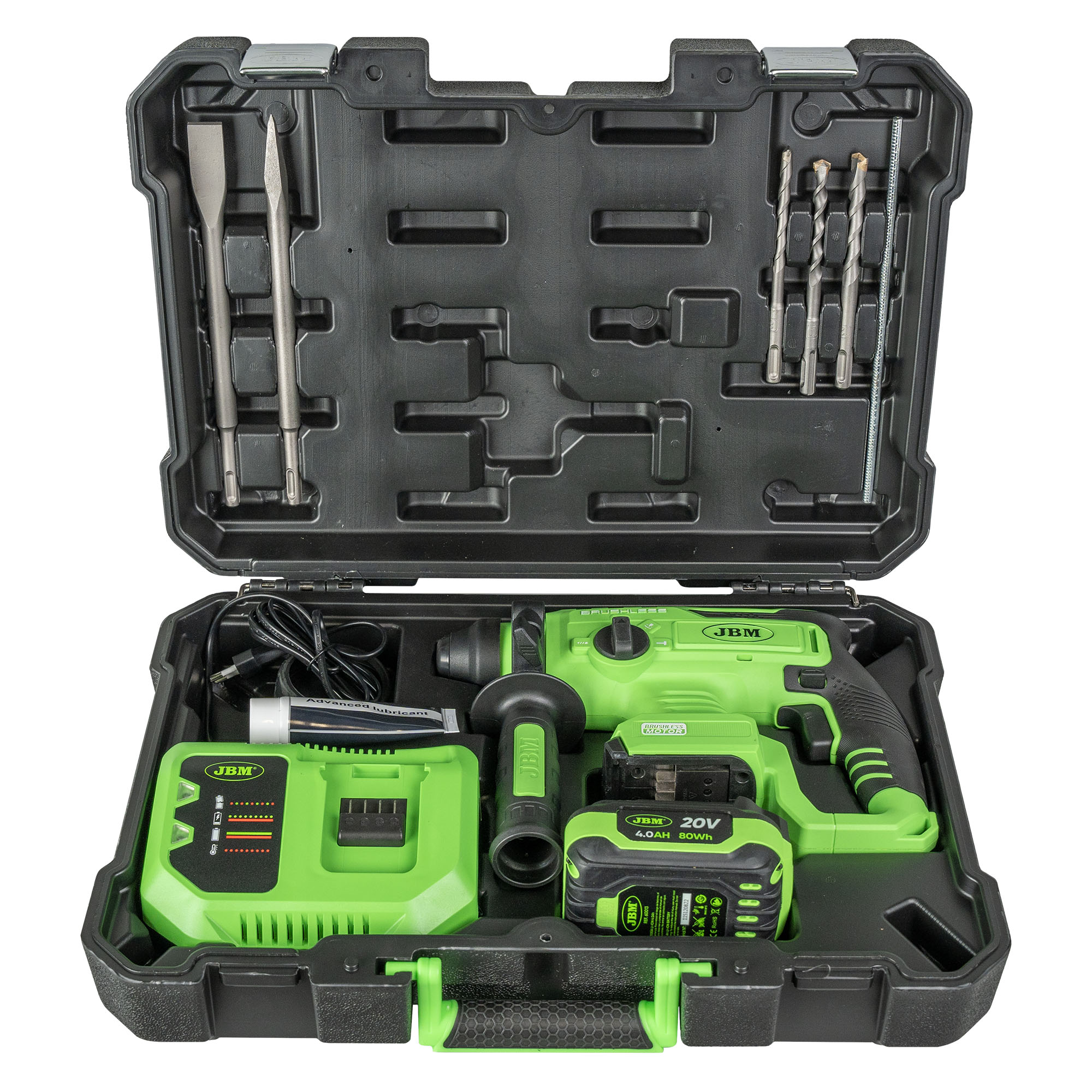 Martelo Percutor SDS a Bateria JBM 20V Brushless com Maleta e Acessórios Martelo Percutor SDS a Bateria JBM 20V Brushless com Maleta e Acessórios