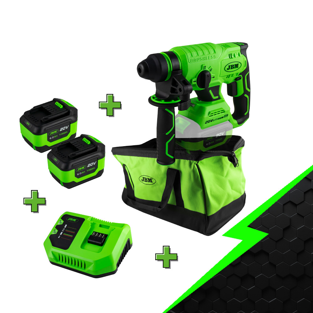Martelo de Rotação Elétrico JBM 60023 20V com 2 Baterias 6.0Ah e Mochila Martelo de Rotação Elétrico JBM 60023 20V com 2 Baterias 6.0Ah e Mochila