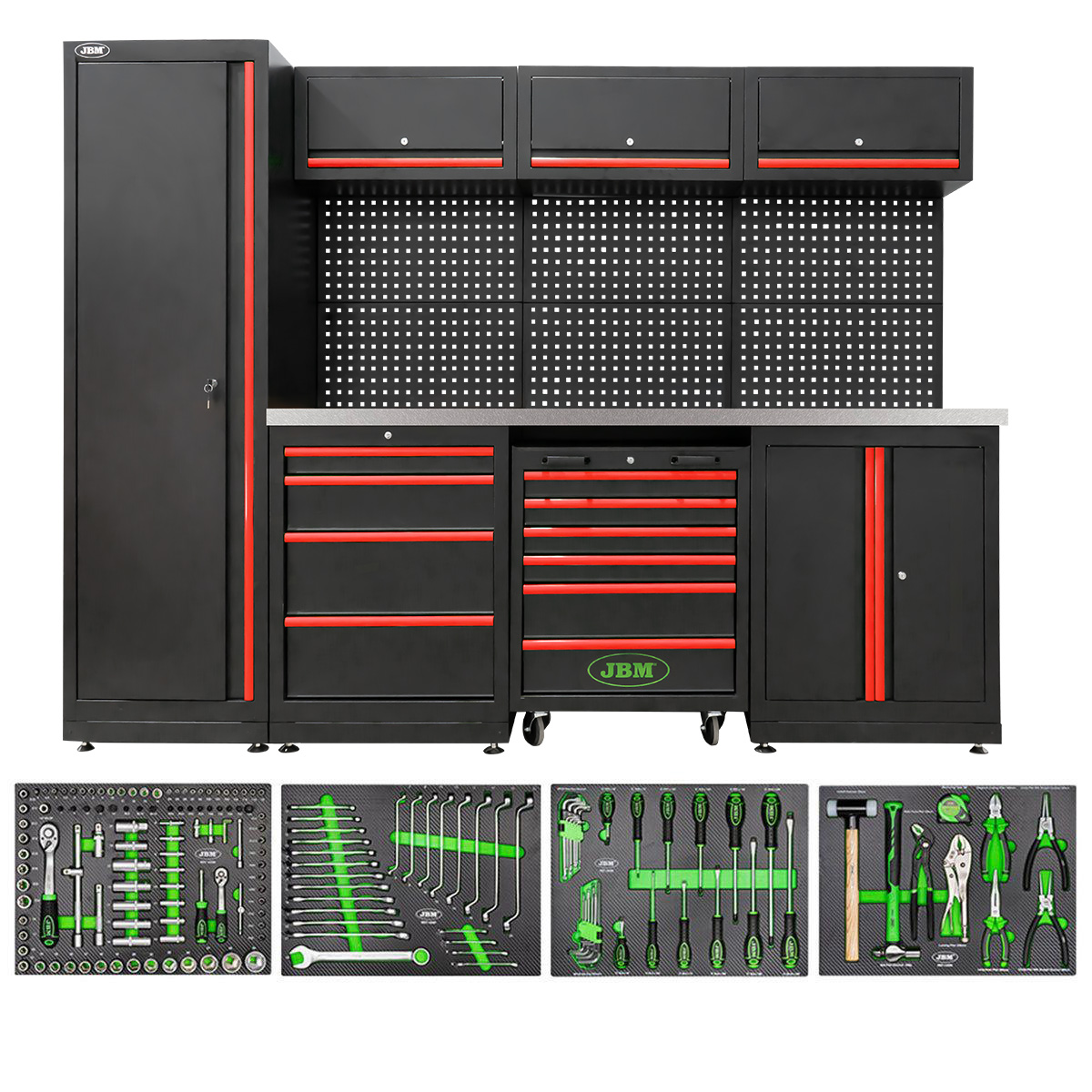 Conjunto de Móveis Modulares de Oficina JBM 18 Peças 2640x500x1950mm Conjunto de Móveis Modulares de Oficina JBM 18 Peças 2640x500x1950mm