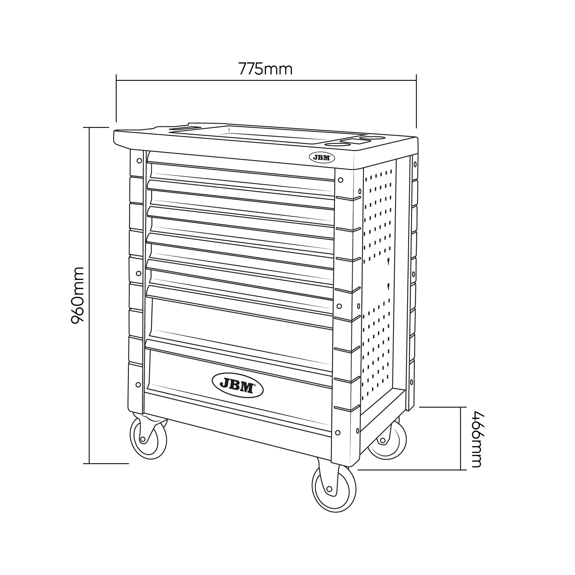 Carro de Ferramentas com Kit de Calado 7 Gavetas JBM 250 Peças