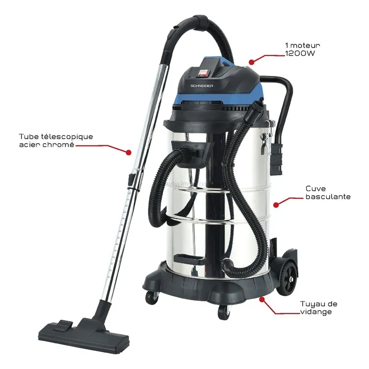 Aspirador Água e Pó SCHNEIDER 50 L 230 V 1200 W Inox