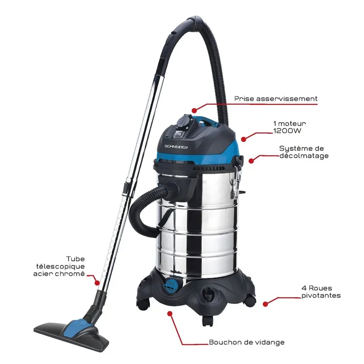 Aspirador de Água e Pó SCHNEIDER 30 L 220-240 V 1200 W Inox