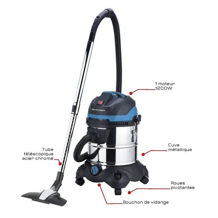 Aspirador de Líquidos e Pó SCHNEIDER 20 L 1200 W 230 V Inox
