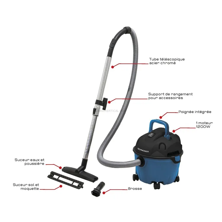 Aspirador de Sólidos e Líquidos SCHNEIDER 10L 1200W 230V