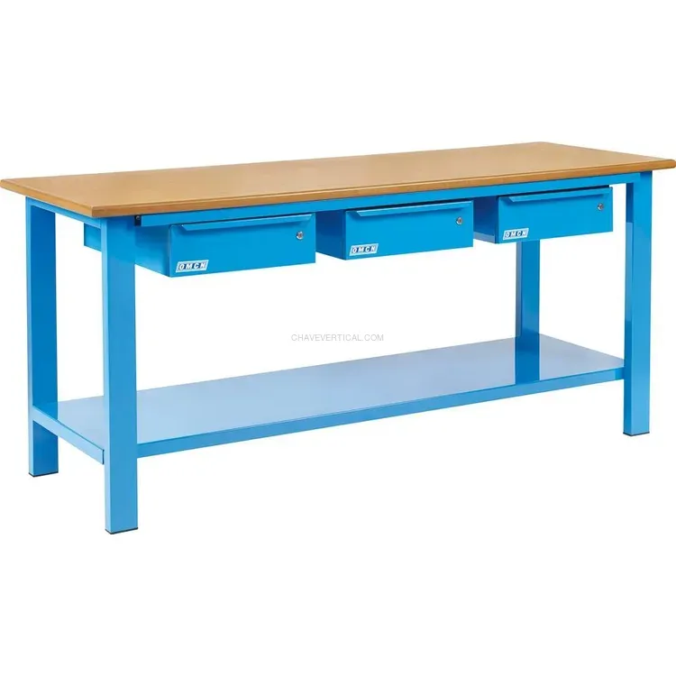Bancada de Trabalho OMCN 3 Gavetas Tampo Madeira 2000x700mm 400kg Bancada de Trabalho OMCN 3 Gavetas Tampo Madeira 2000x700mm 400kg