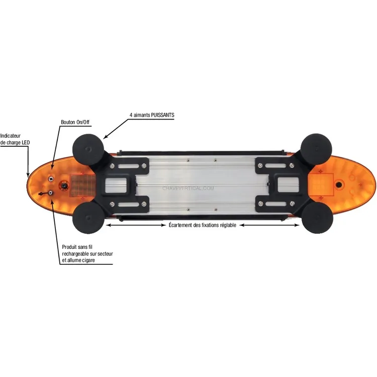 Barra de Sinalização LED SODIFLASH 12/24V 100cm Magnética Recarregável