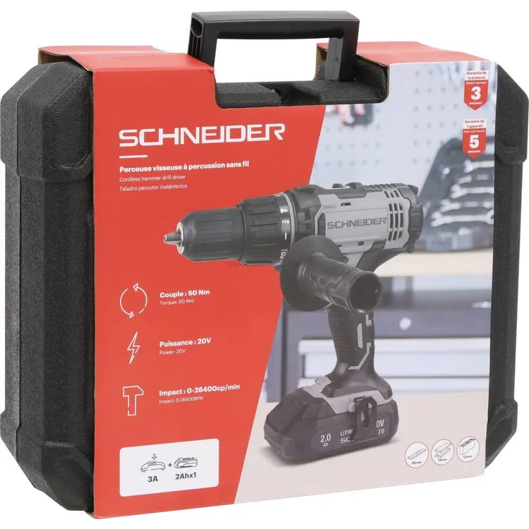 Berbequim Aparafusador de Percussão SCHNEIDER 20V 50Nm com 1 Bateria 2Ah
