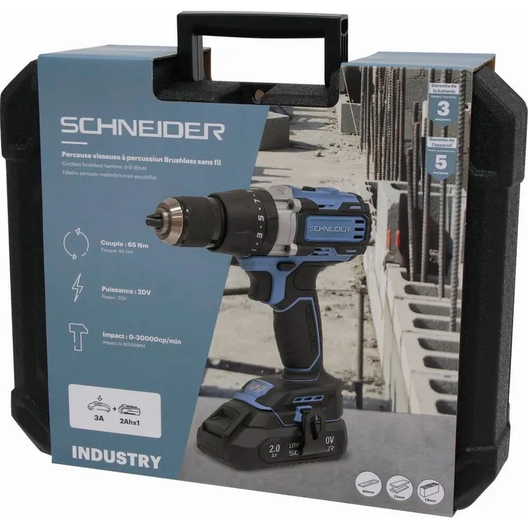Berbequim Aparafusador SCHNEIDER 20V 65Nm 13mm 2x2Ah