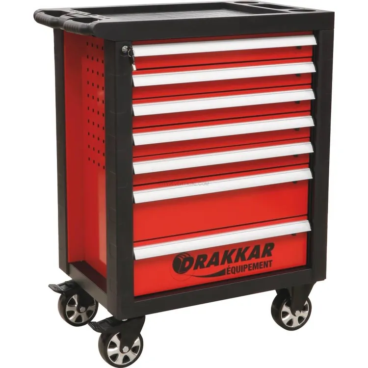Carrinho de oficina 7 gavetas com 198 ferramentas DRAKKAR 12 módulos 250 kg capacidade