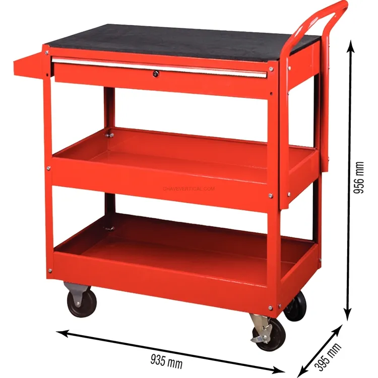Carrinho de Oficina Metálico DRAKKAR 3 Prateleiras e 1 Gaveta 935x395x956mm
