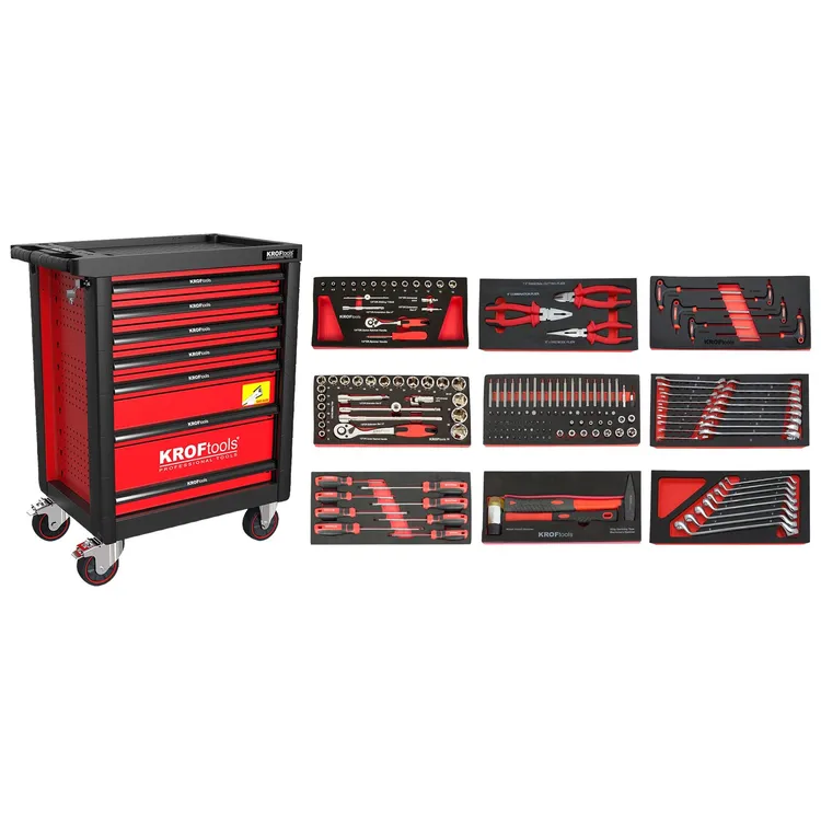 Carro de Ferramentas 7 Gavetas 173 Peças KROFTOOLS Vermelho Carro de Ferramentas 7 Gavetas 173 Peças KROFTOOLS Vermelho